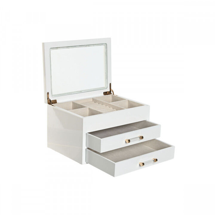 Scatola-Portagioie Home ESPRIT Bianco Crema Legno Cristallo Legno MDF 23 x 18 x 14 cm