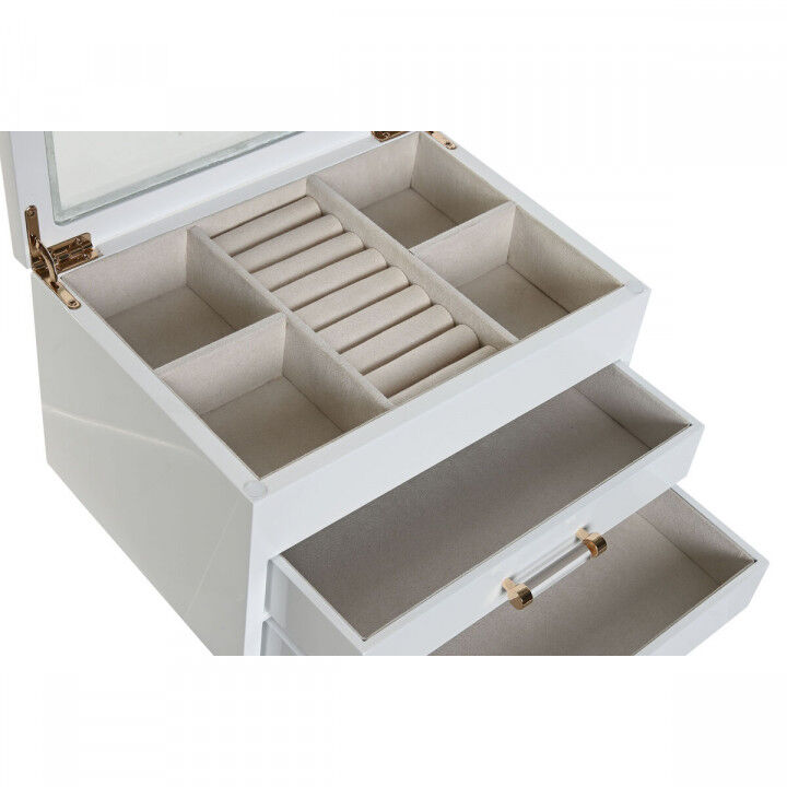 Box-Schmuckkästchen Home ESPRIT Weiß Creme Holz Kristall Holz MDF 23 x 18 x 14 cm