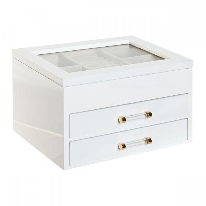 Jewelry box Home ESPRIT White Cream Wood Crystal MDF Wood 23 x 18 x 14 cm