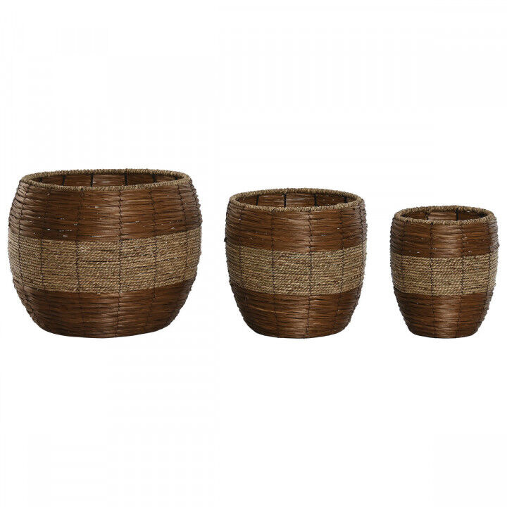 Set di vasi da fiori Home ESPRIT Naturale Metallo Fibra Tropicale 33 x 33 x 30 cm