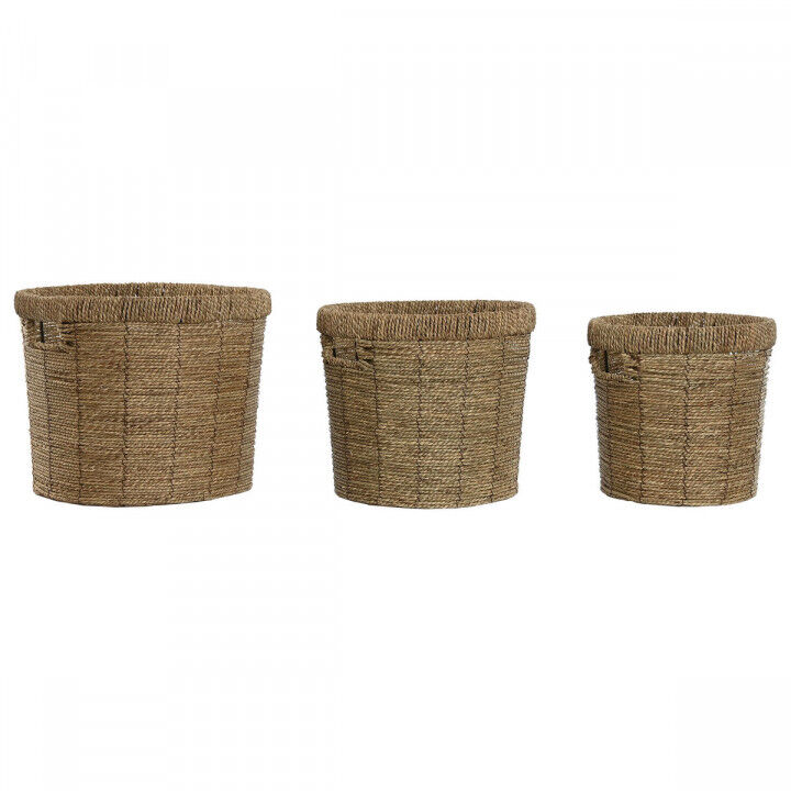 Satz Blumentöpfe Home ESPRIT Braun Metall Faser Tropical 36 x 36 x 29 cm