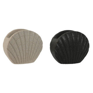 Vaso Home ESPRIT Gris Crema Resina 12 X 6 X 10,5 cm (2 Unidades)