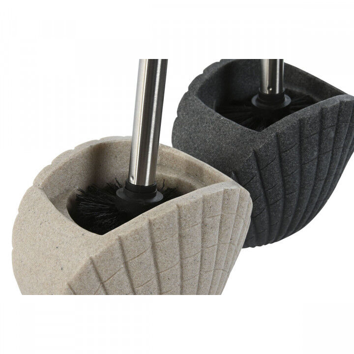 Toiletborstel Home ESPRIT Grijs Crème Hars Roestvrij staal 13,5 X 10 X 37 cm (2 Stuks)