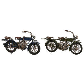 Decoratieve figuren Home ESPRIT Blauw Groen Motorfiets Vintage 31 x 8 x 16 cm (2 Stuks)