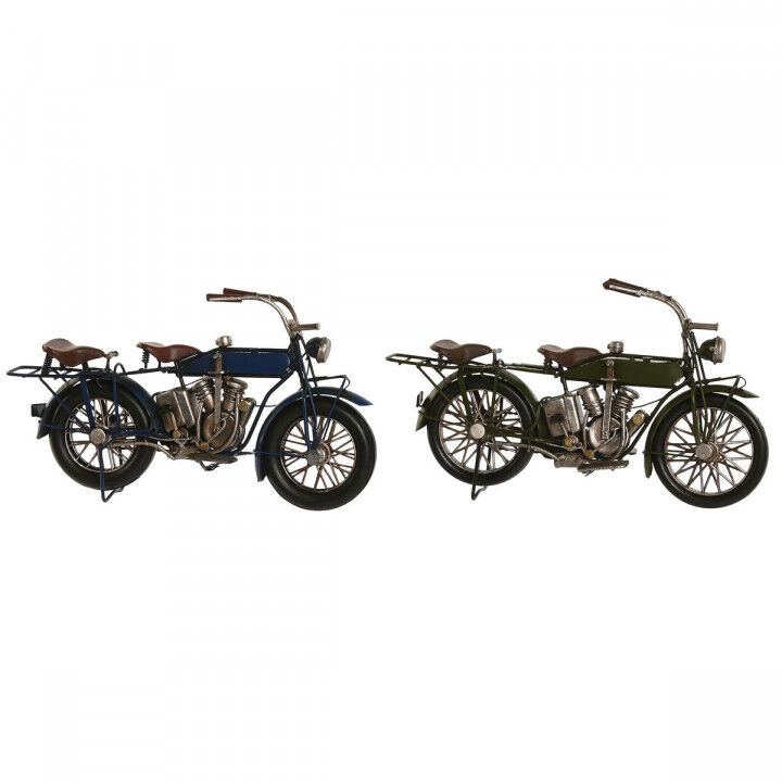 Decoratieve figuren Home ESPRIT Blauw Groen Motorfiets Vintage 31 x 8 x 16 cm (2 Stuks)