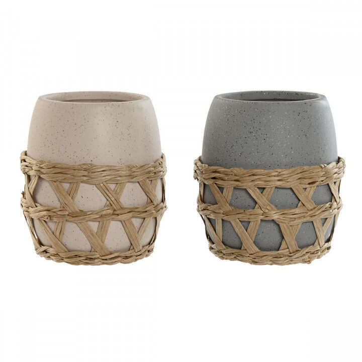 Toothbrush Holder Home ESPRIT Grey Cream Dolomite 9 x 9 x 10,5 cm (2 Units)