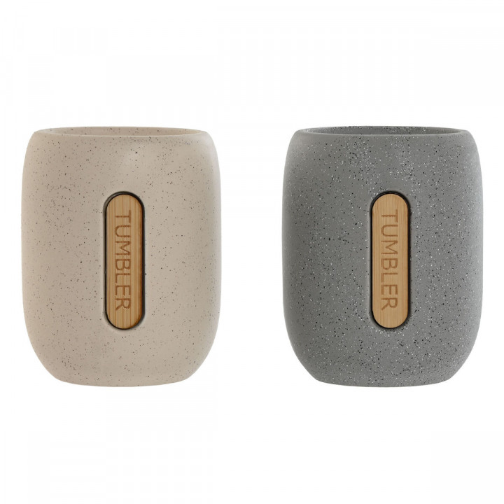 Tandenborstelhouder Home ESPRIT Grijs Crème Dolomite 8,5 x 7 x 11 cm (2 Stuks)