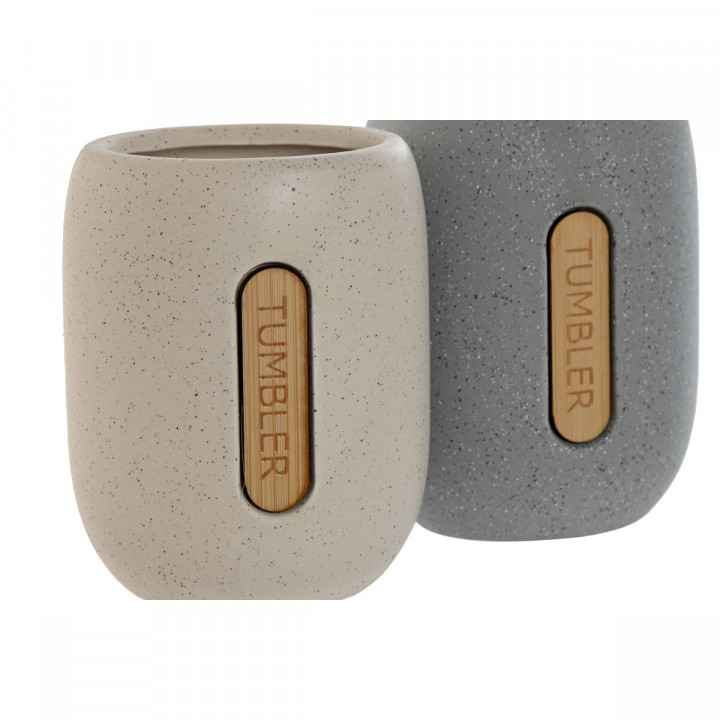 Support pour brosses à dents Home ESPRIT Gris Crème Dolomite 8,5 x 7 x 11 cm (2 Unités)