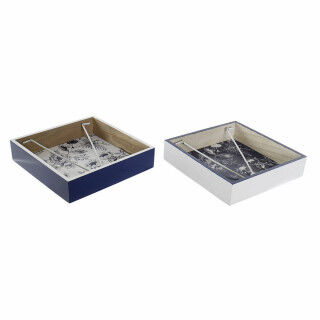 Serviettenring DKD Home Decor Metall Weiß Marineblau Holz MDF (2 pcs)