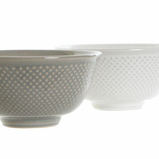 Schüssel DKD Home Decor Weiß Grau Porzellan Vintage 12,5 x 12,5 x 6,5 cm 2 Stücke