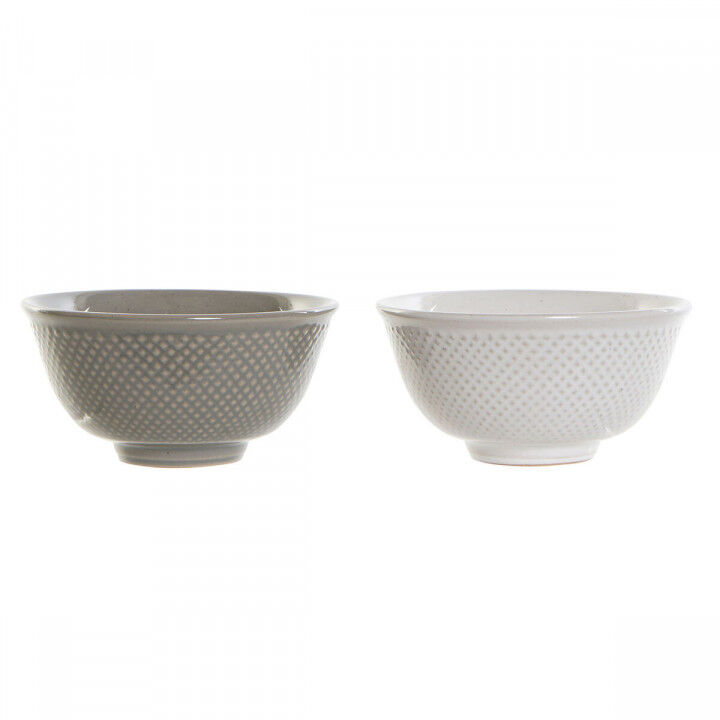 Schüssel DKD Home Decor Weiß Grau Porzellan Vintage 12,5 x 12,5 x 6,5 cm 2 Stücke