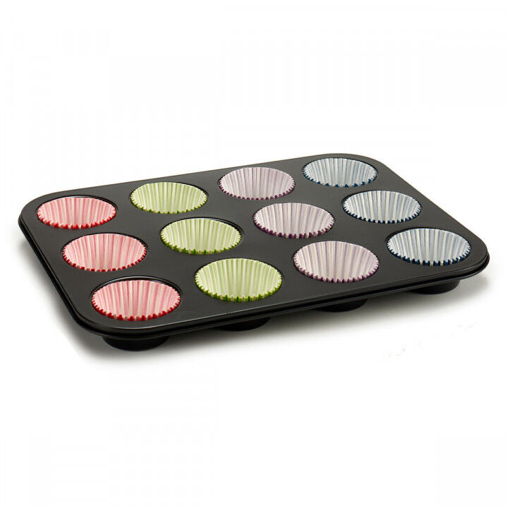 Bakplaat voor Muffins Kinvara Blauw Zwart Rood Groen Paars Multicolour 7 x 7 x 3 cm 35 x 3 x 26,5 cm Ovenschaal (12 Stuks)