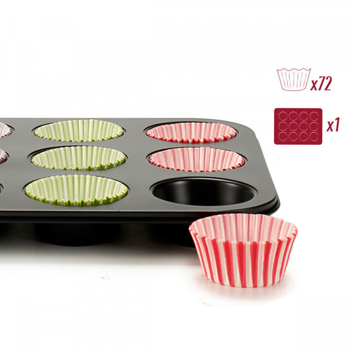 Bakplaat voor Muffins Kinvara Blauw Zwart Rood Groen Paars Multicolour 7 x 7 x 3 cm 35 x 3 x 26,5 cm Ovenschaal (12 Stuks)