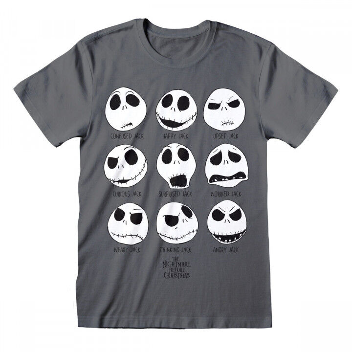 Uniseks T-Shirt met Korte Mouwen The Nightmare Before Christmas Many Faces Donker grijs
