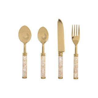 Cubertería Home ESPRIT Blanco Dorado Acero Inoxidable Nácar 4,5 X 2 X 21 CM 16 Piezas