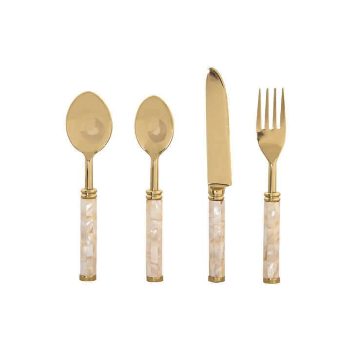 Couverts Home ESPRIT Blanc Doré Acier inoxydable Nacre noire 4,5 X 2 X 21 CM 16 Pièces