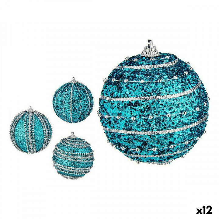 Set of Christmas balls Krist+ Blue PVC Ø 8 cm With relief (12 Units)