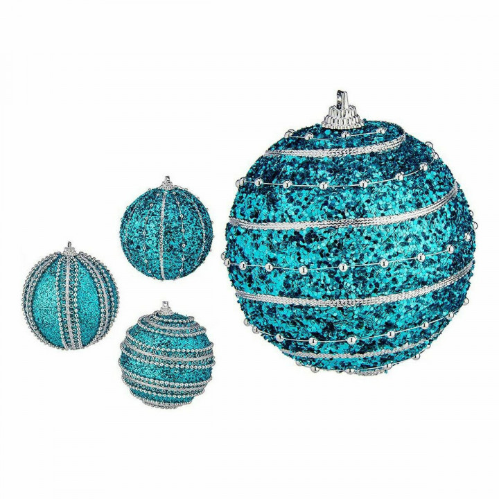 Set of Christmas balls Krist+ Blue PVC Ø 8 cm With relief (12 Units)