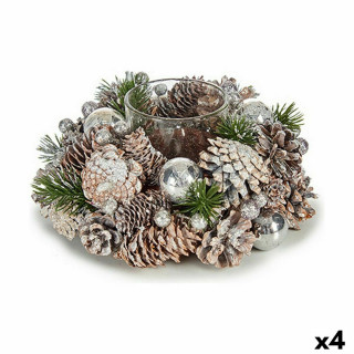 Kerstkaarshouder Krist+ Wit Transparant Zilverkleurig 19 x 9 x 19 cm (4 Stuks)