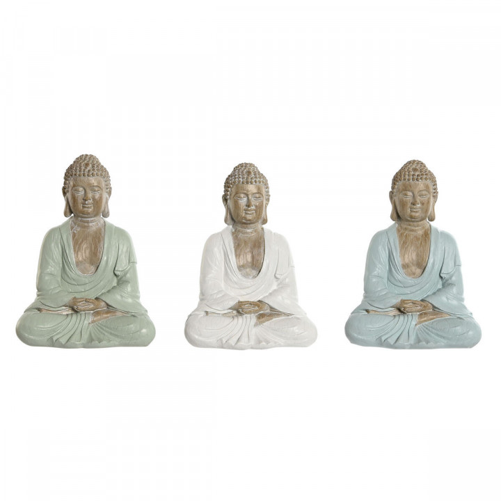 Deko-Figur Home ESPRIT Weiß grün türkis Buddha Orientalisch 14 x 10,5 x 18,5 cm (3 Stück)