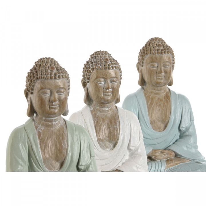 Statua Decorativa Home ESPRIT Bianco Verde Turchese Buddha Orientale 14 x 10,5 x 18,5 cm (3 Unità)