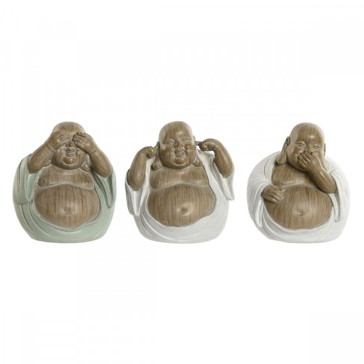 Figurine Décorative Home ESPRIT Blanc Vert Buda Oriental 10 x 9 x 10,5 cm (3 Unités)