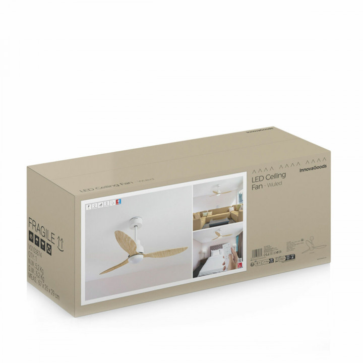 Plafondventilator met ledverlichting en 3 ABS-bladen Wuled InnovaGoods Hout 36 W 52" Ø132 cm