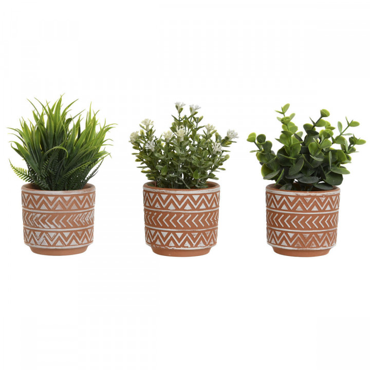 Decoratieve plant Home ESPRIT Polyethyleen Cement 12 x 12 x 17 cm (3 Stuks)