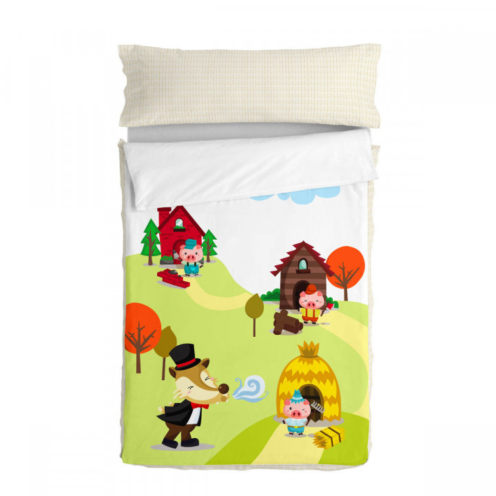 Gewatteerd beddengoed met ritssluiting HappyFriday Mr Fox Piggys Multicolour 42 x 20 x 50 cm