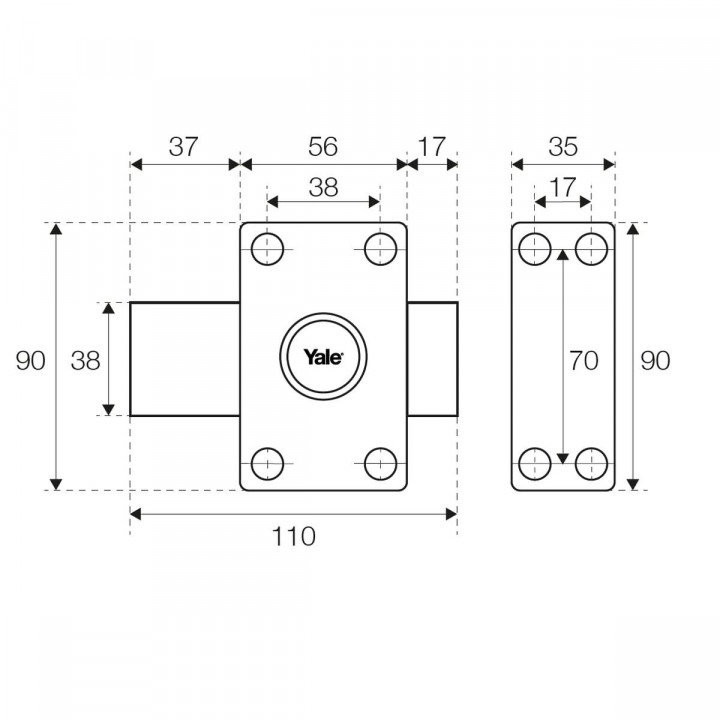 Serrure en applique Yale YV25BT-40 Acier Portes Ø 23 mm