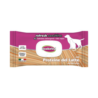 Lingettes humides pour animaux domestiques Inodorina REFRESH SENSITIVE Protéines de lait