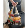 Bag Tote Bag Large Capacity Retro Tassel Splicing Design Literary Versatile Wool Knitted Bag Single Shoulder Bag