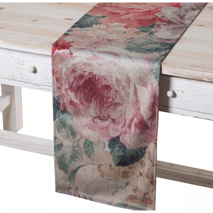 Runner da Tavolo Alexandra House Living Rosa Tessile 180 x 30 cm Velluto Floreale
