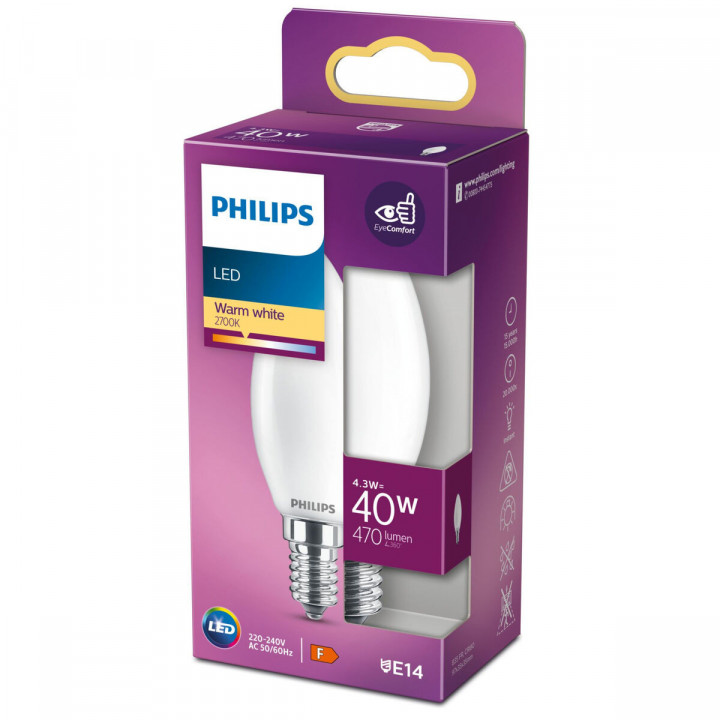 Ledlamp Kaars Philips Equivalent  40 W Multicolour E14 F 4,3 W (2700k)