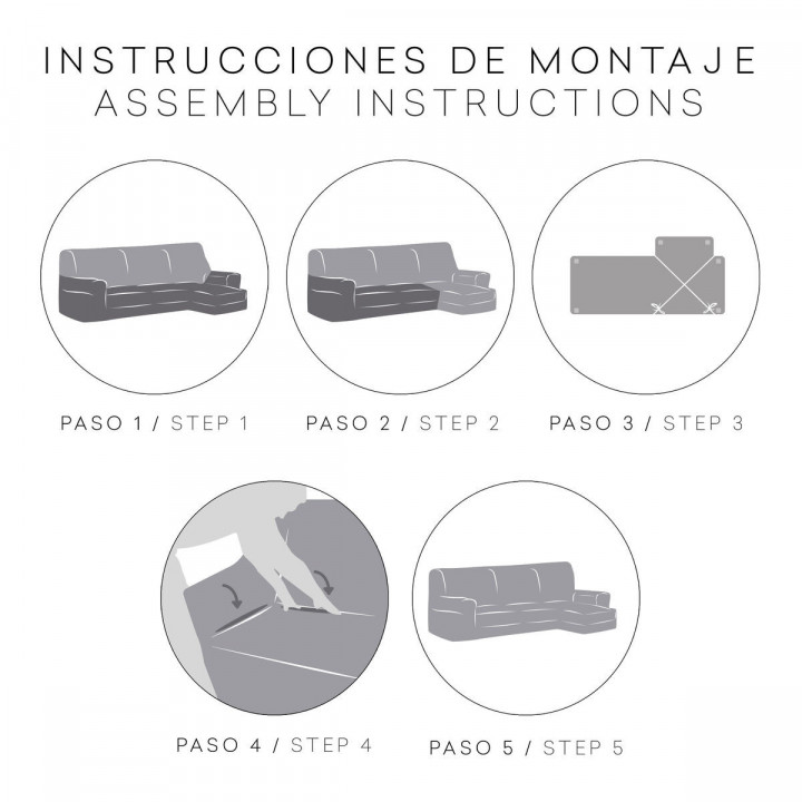 Funda para chaise longue de brazo corto izquierdo Eysa ROC Gris claro