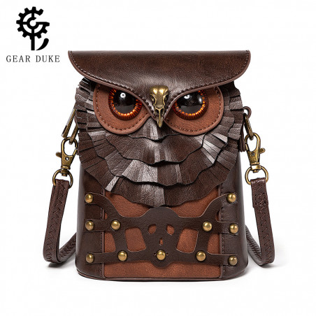 Medieval Colored Studded PU Leather Womens Shoulder Bag Medieval Steampunk Owl MINI Satchel