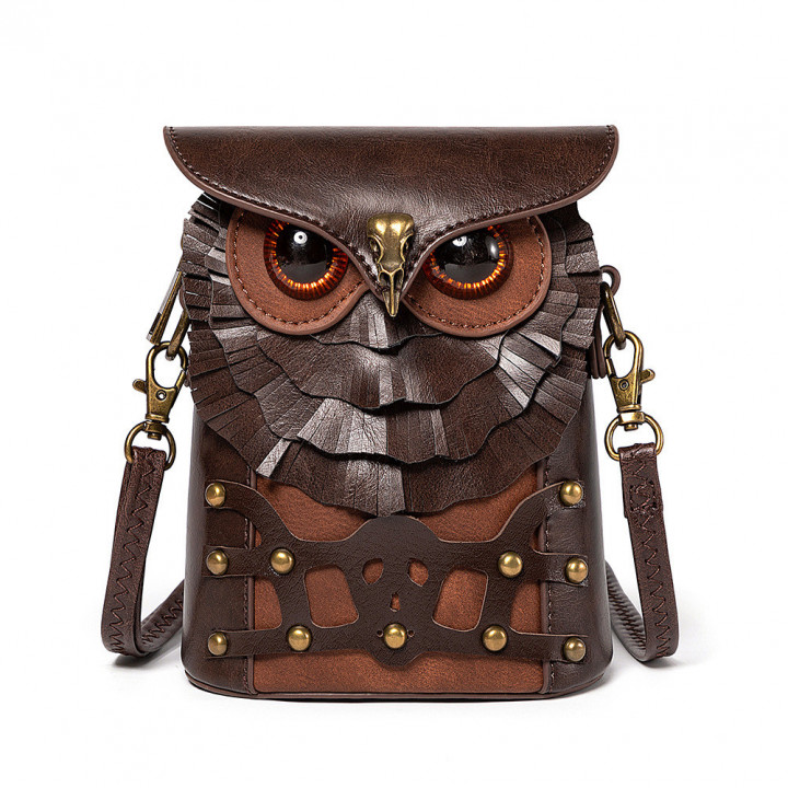 Medieval Colored Studded PU Leather Womens Shoulder Bag Medieval Steampunk Owl MINI Satchel