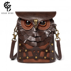 Medieval Colored Studded PU Leather Womens Shoulder Bag Medieval Steampunk Owl MINI Satchel
