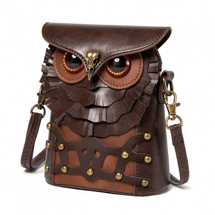 Medieval Colored Studded PU Leather Womens Shoulder Bag Medieval Steampunk Owl MINI Satchel
