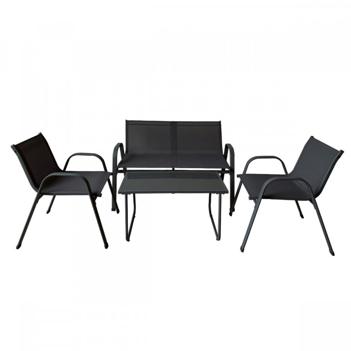 Set Tavolo e Sedie Giardino Acciaio Nero Textilene 10468