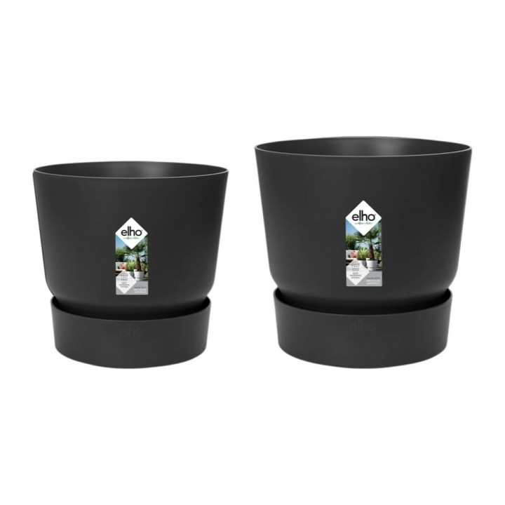 Set de pots Elho Noir Plastique Rond 2 Pièces