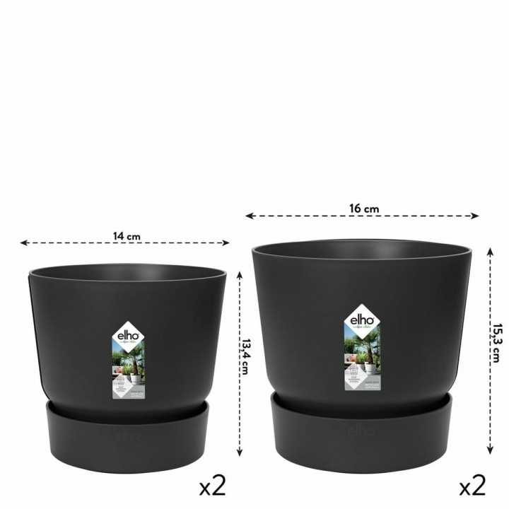Set de pots Elho Noir Plastique Rond 2 Pièces