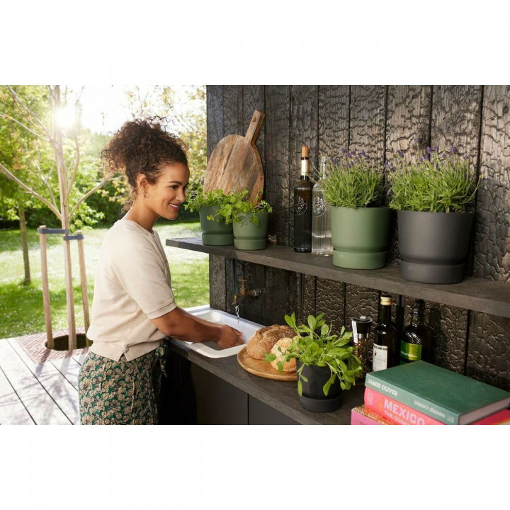 Blumentopfset Elho Schwarz Kunststoff rund 2 Stücke