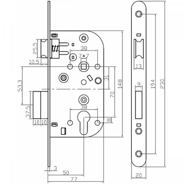 Mortise lock Yale Y60R-A50/N Steel 7,7 x 2 x 23 cm