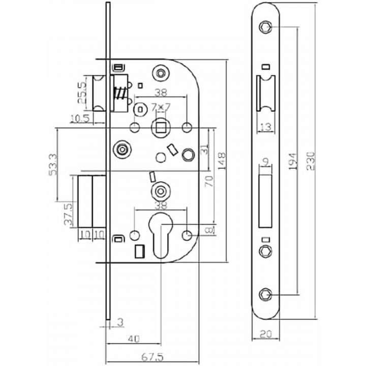 Einsteckschloss Yale Y60R-A40/N 6,75 x 2 x 23 cm Stahl