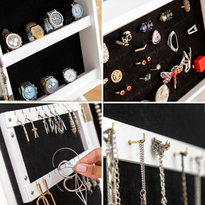 Armoire à Bijoux sur Pied avec Miroir et LED InnovaGoods Blanc Bois Plastique (Reconditionné A)