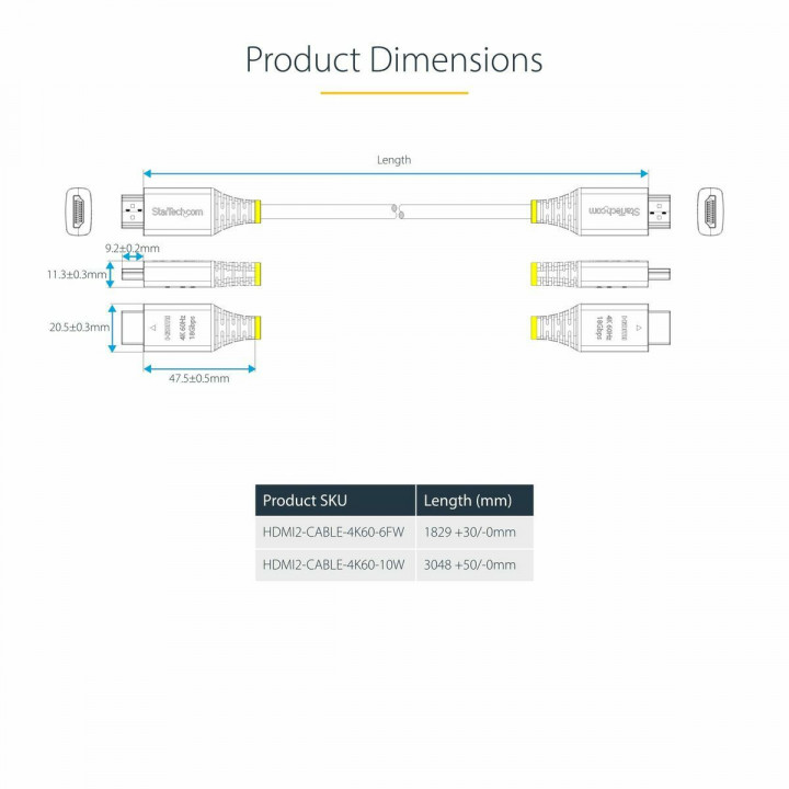 Cable USB Startech HDMI2-CABLE-4K60-10W Blanco 3 m