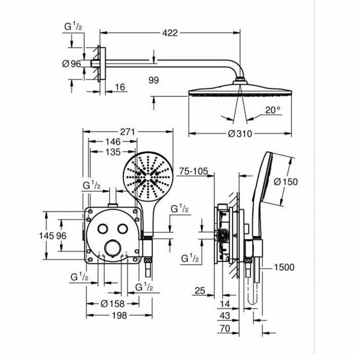 Colonna doccia Grohe Grigio 31 cm