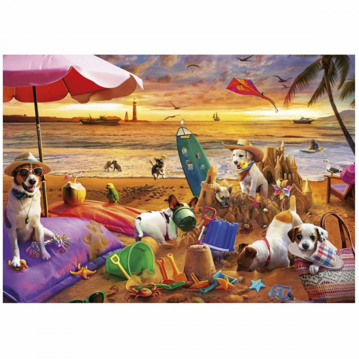 Puzzle Educa Perros jugando en la playa 1000 Pieces