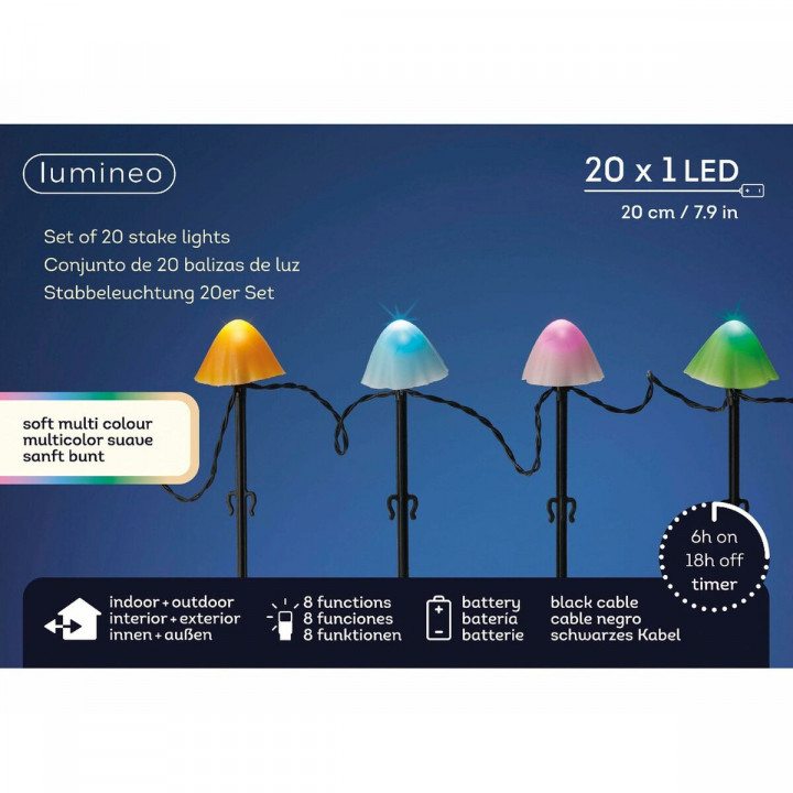 Decoratieve verlichting voor planten Lumineo 491763 Multicolour Mini Paddestoel (20 Stuks)